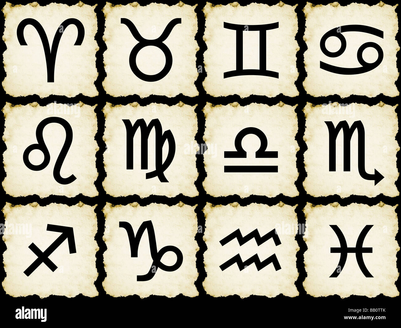 Zodiac signs on papyrus Stock Photo
