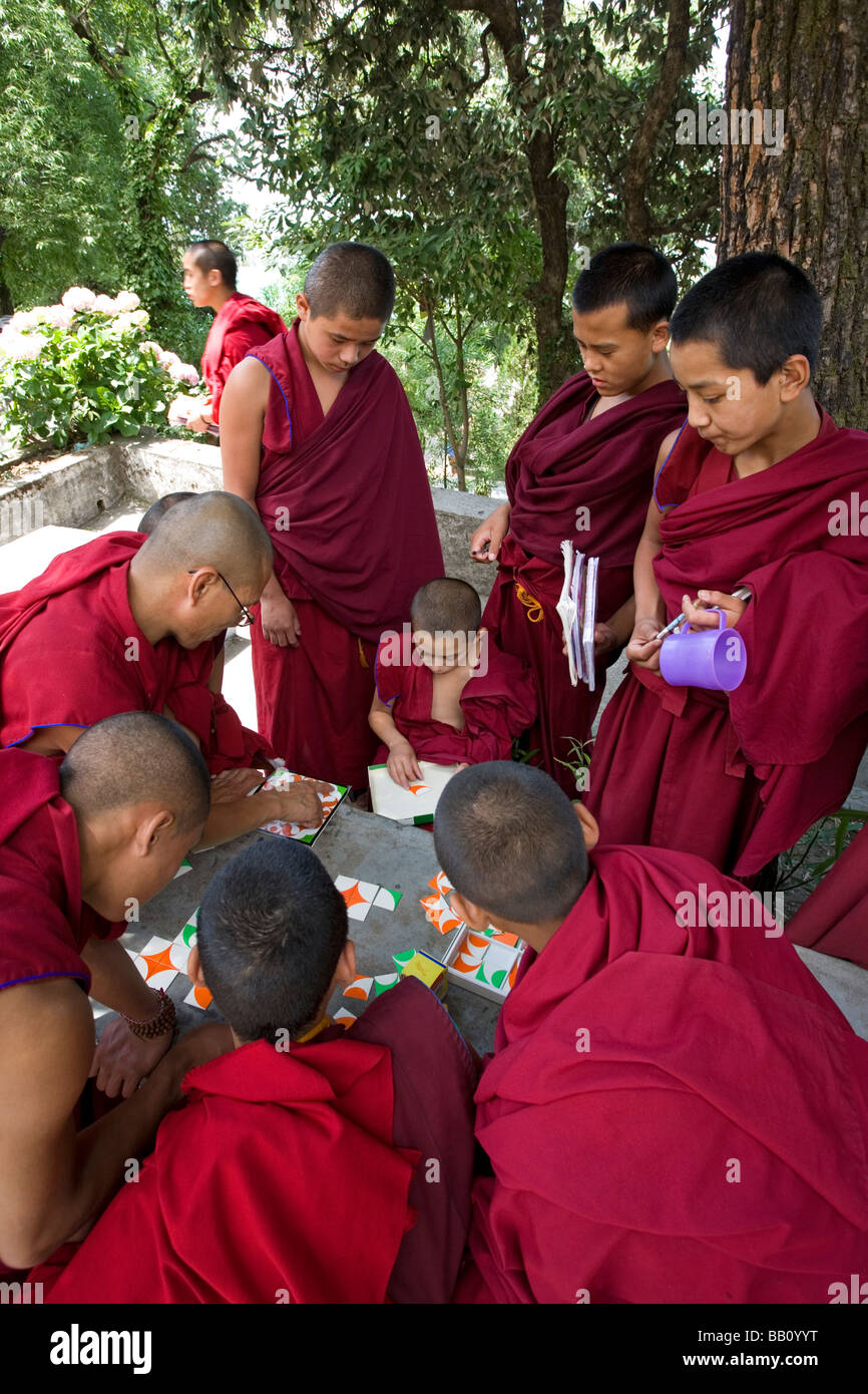 Tibetan monks playing with a puzzle Tsechokling monastery McLeod Ganj Tibetan monks playing with a puzzle Tsechokling monastery McLeod Ganj
