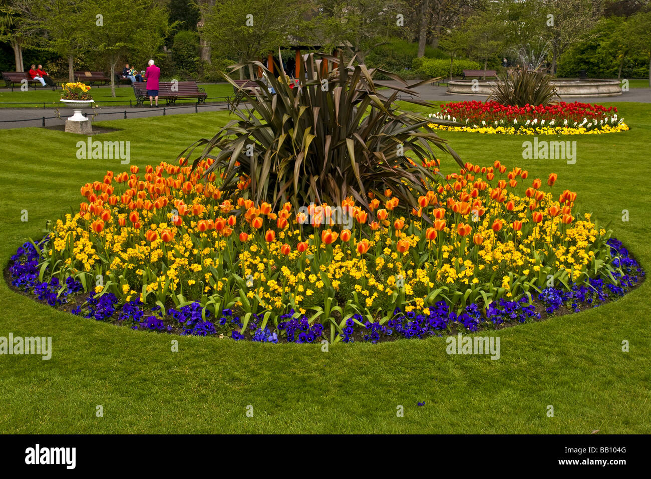 A flower bed in Dublin Stock Photo