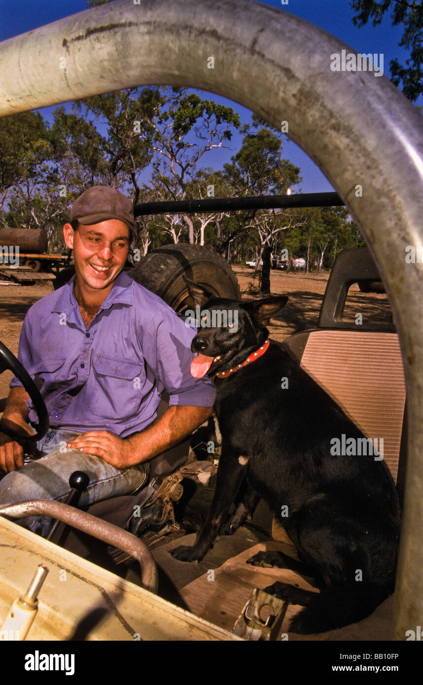 Stockman and dog Western Australia Stock Photo