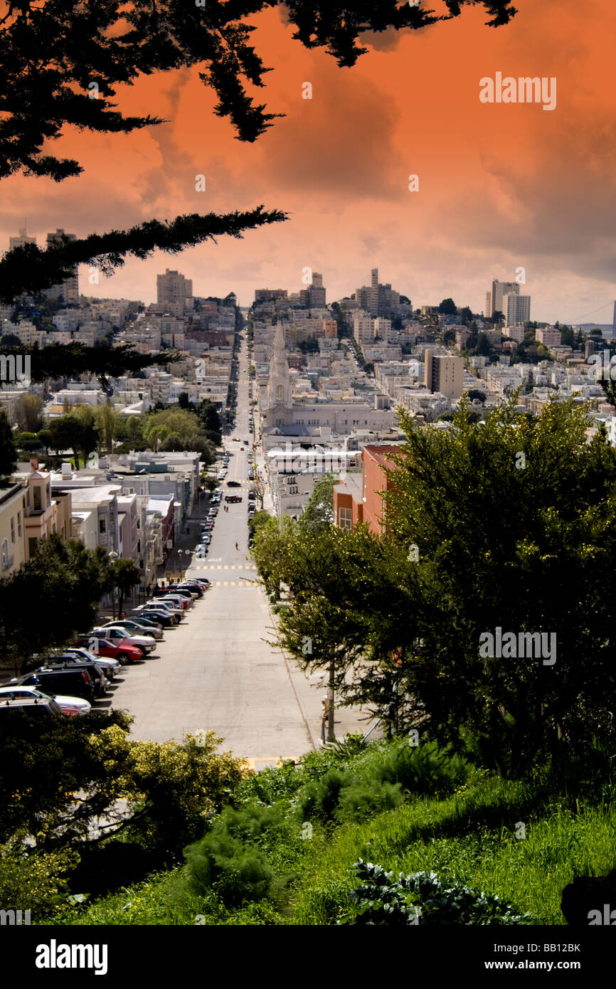 San Francisco city looking West over Filbert Street taken with all the