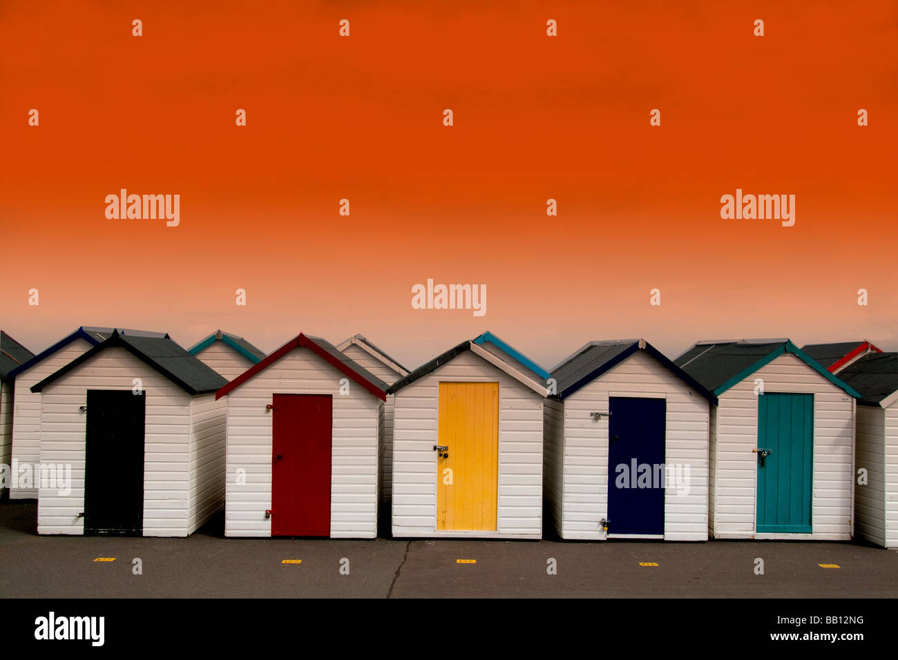 Colorful bath houses in Paignton in England Devon called the English