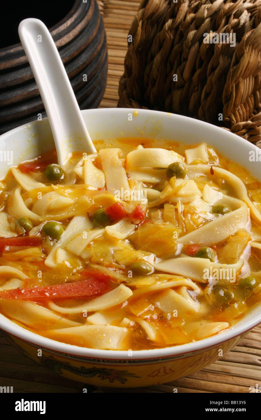 Thukpa Gya Thuk is a typical Tibetan style noddles which is basically a hot soup . cooked with meat or as a vegetable dish Stock Photo