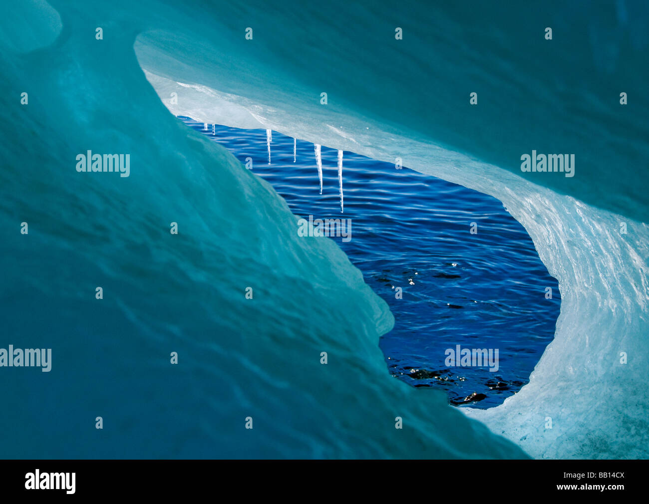 A melting iceberg showing signs of the impact of climate change in Antarctica Stock Photo