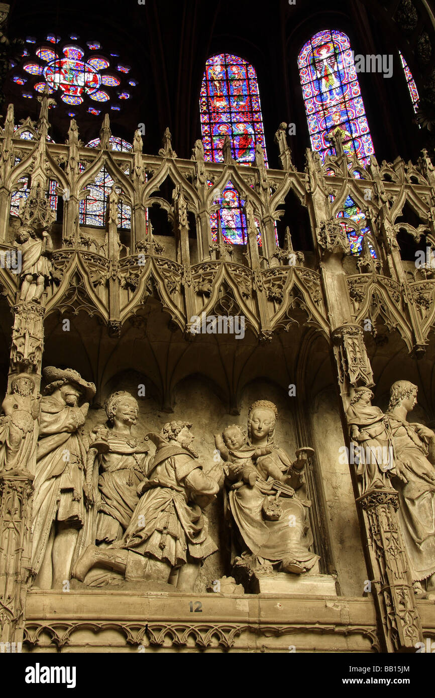 One of the scenes from a large series of carvings in the center of Chartres cathedral. Stock Photo