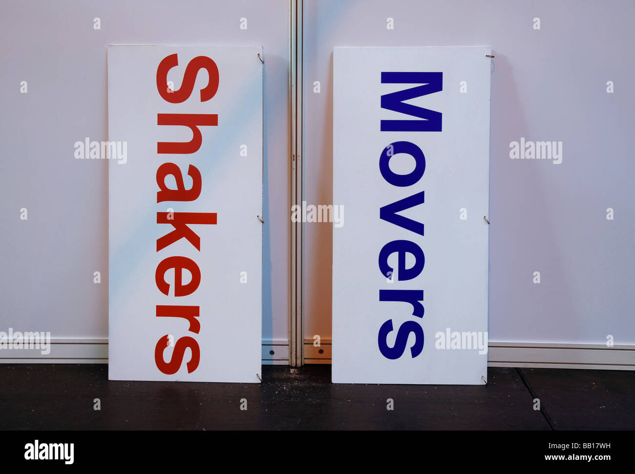 Movers and shakers Signs ready to be displayed at the Ultimate Pet Show NEC Birmingham 2009 Photo by John Robertson Stock Photo