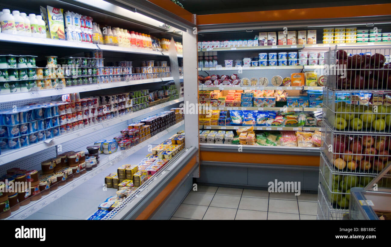 Refrigerated goods supermarket Lorient St Barts Stock Photo