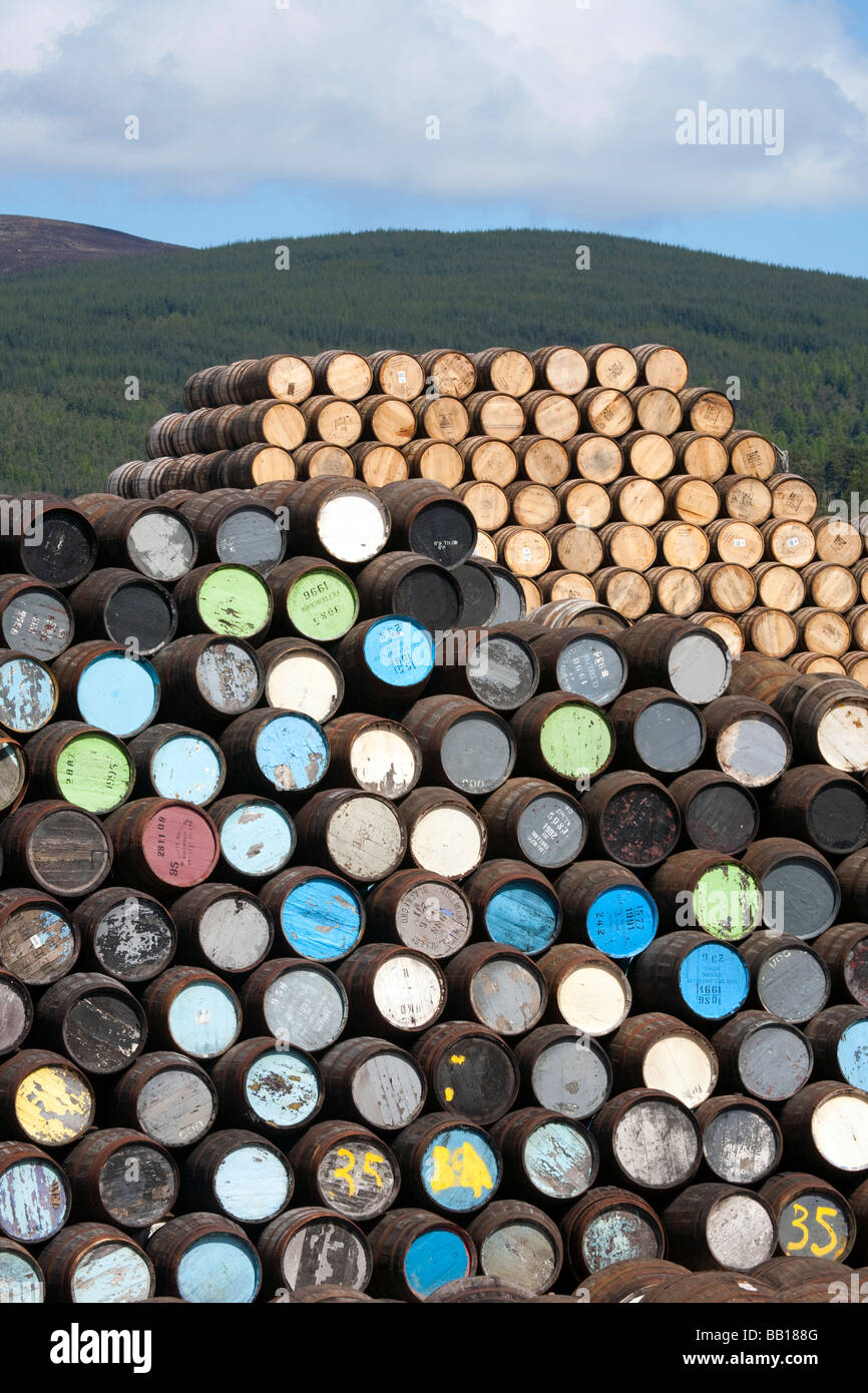 Stacks of Whisky barrels at Speyside Cooperage, Visitor Centre