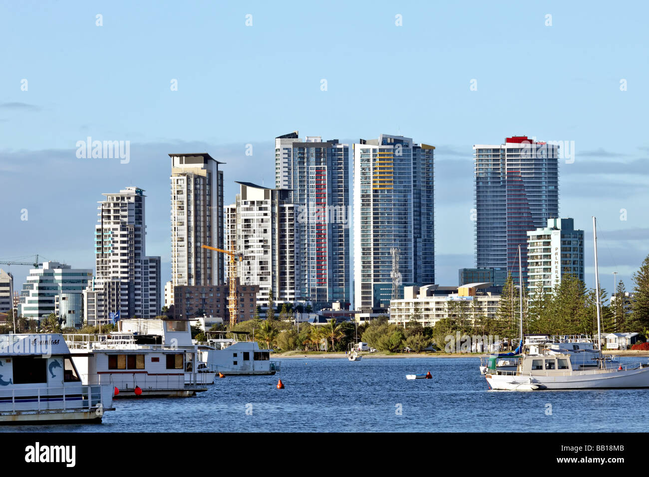 City on a bay with boats and marinas Stock Photo