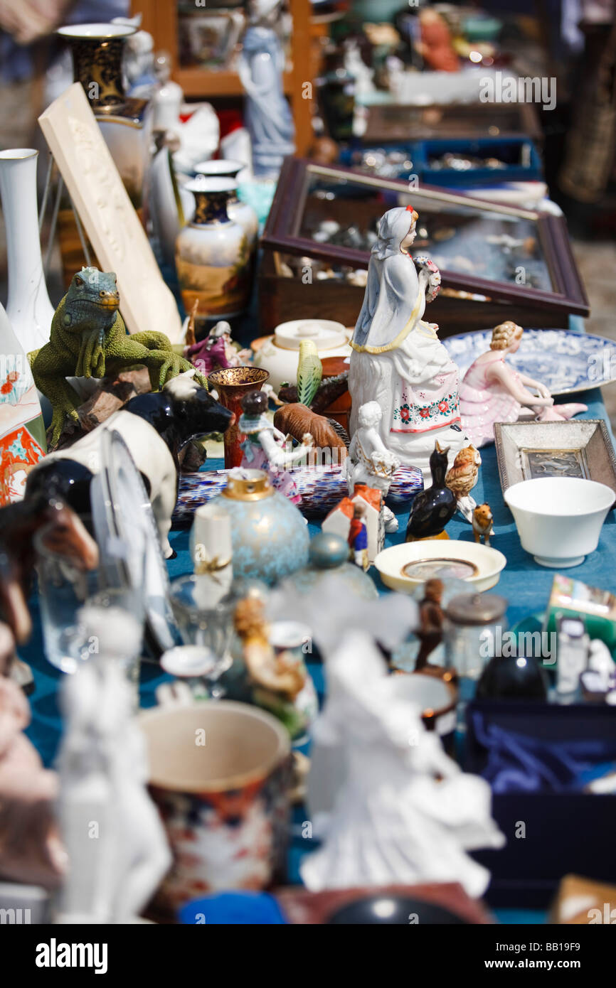 Antiques for sale at a collectors fair Stock Photo