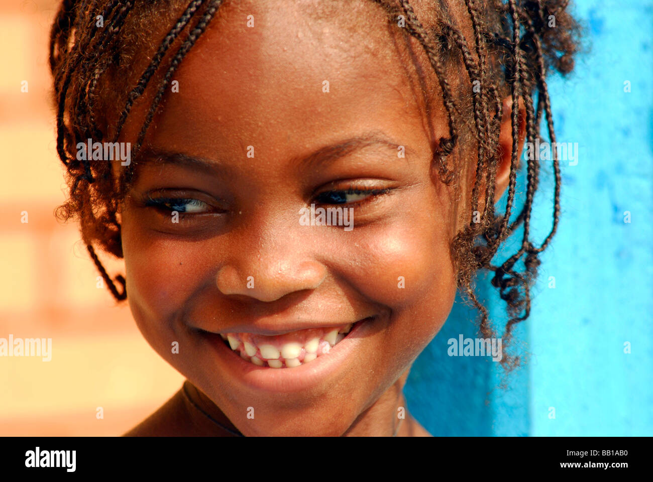 Guinea Portrait Of A Young African Girl With Thin Braids And A