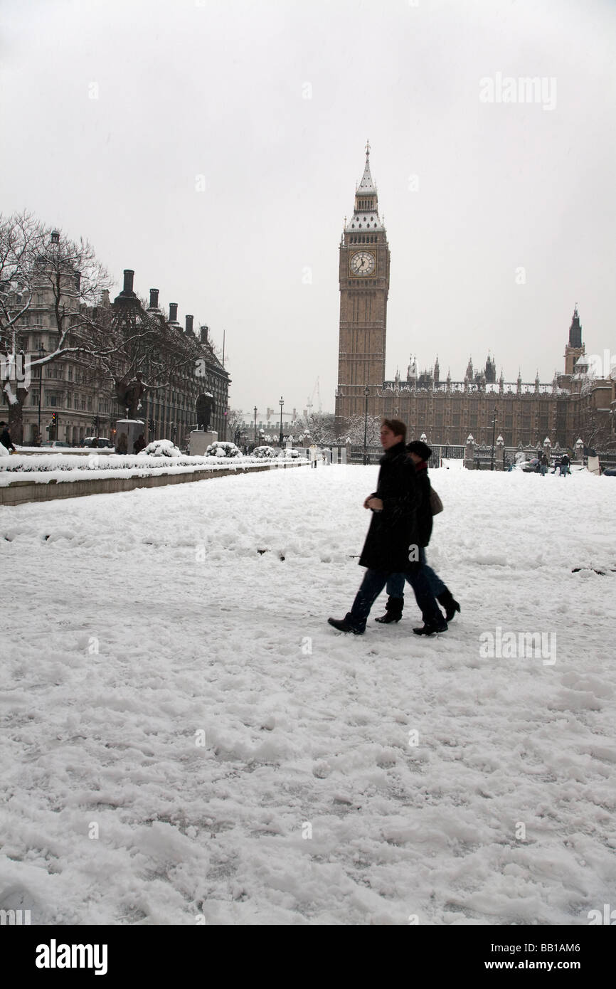 Snowfall Parliament Square, London Stock Photo