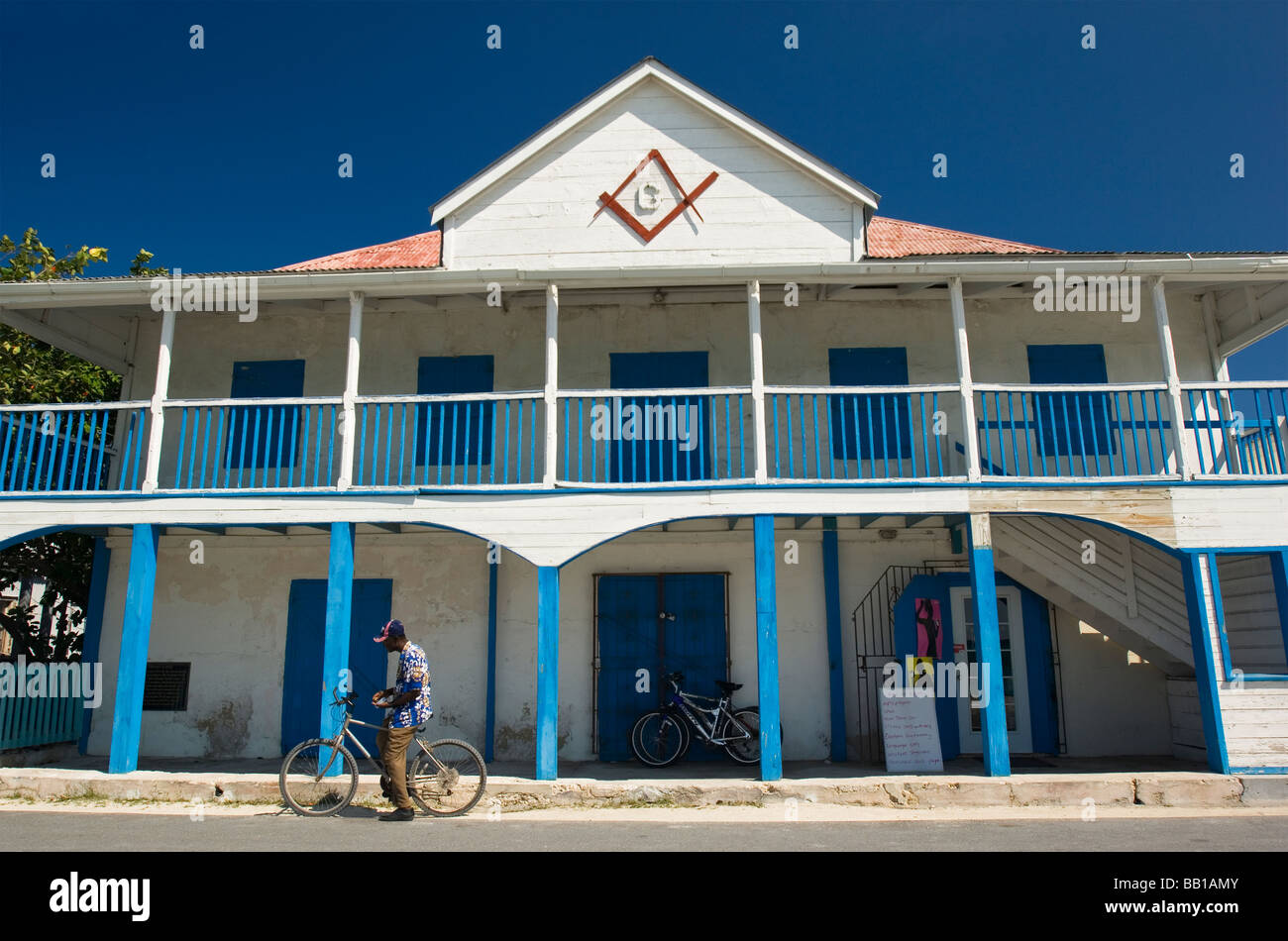 Old Freemasons Building now a store in Cockburn Town, Grand Turk, Turks and Caicos Islands Stock Photo