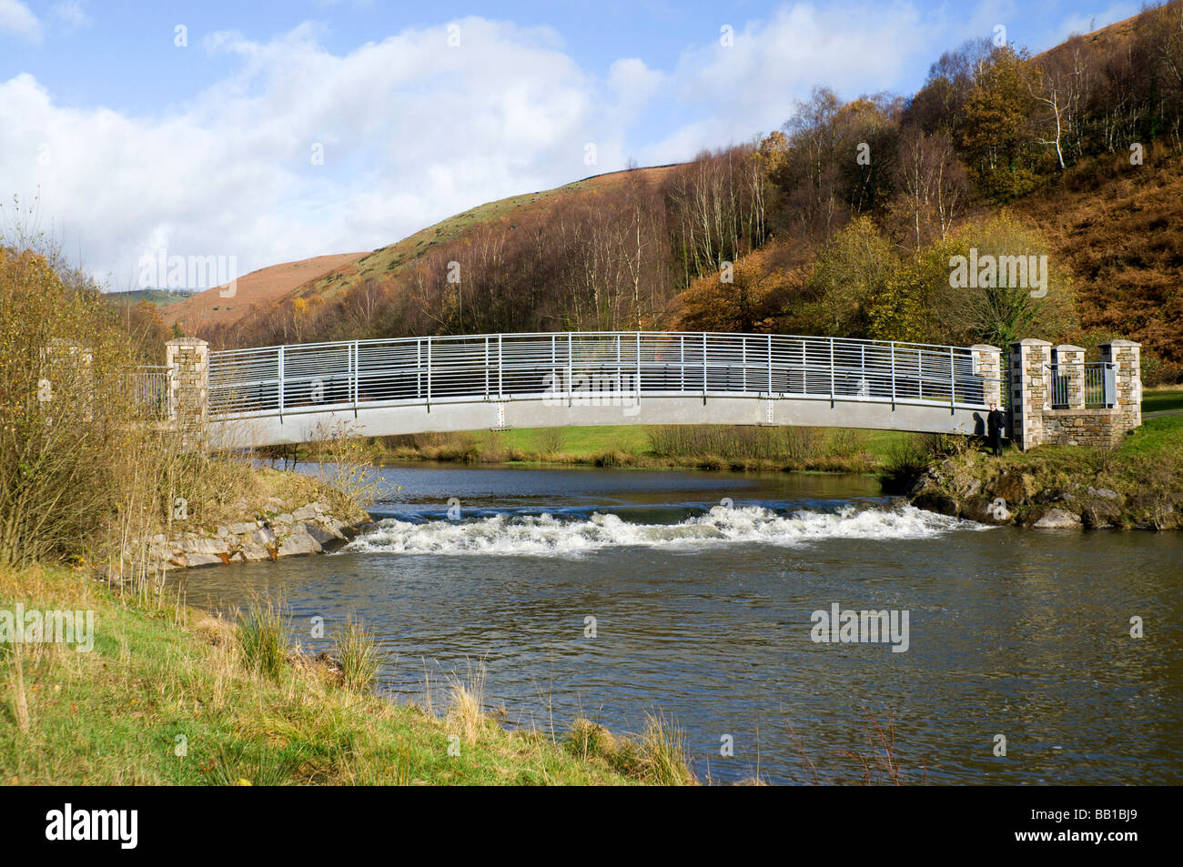 bridge and lake taff bargoed community park near merthyr tydfil south wales Stock Photo