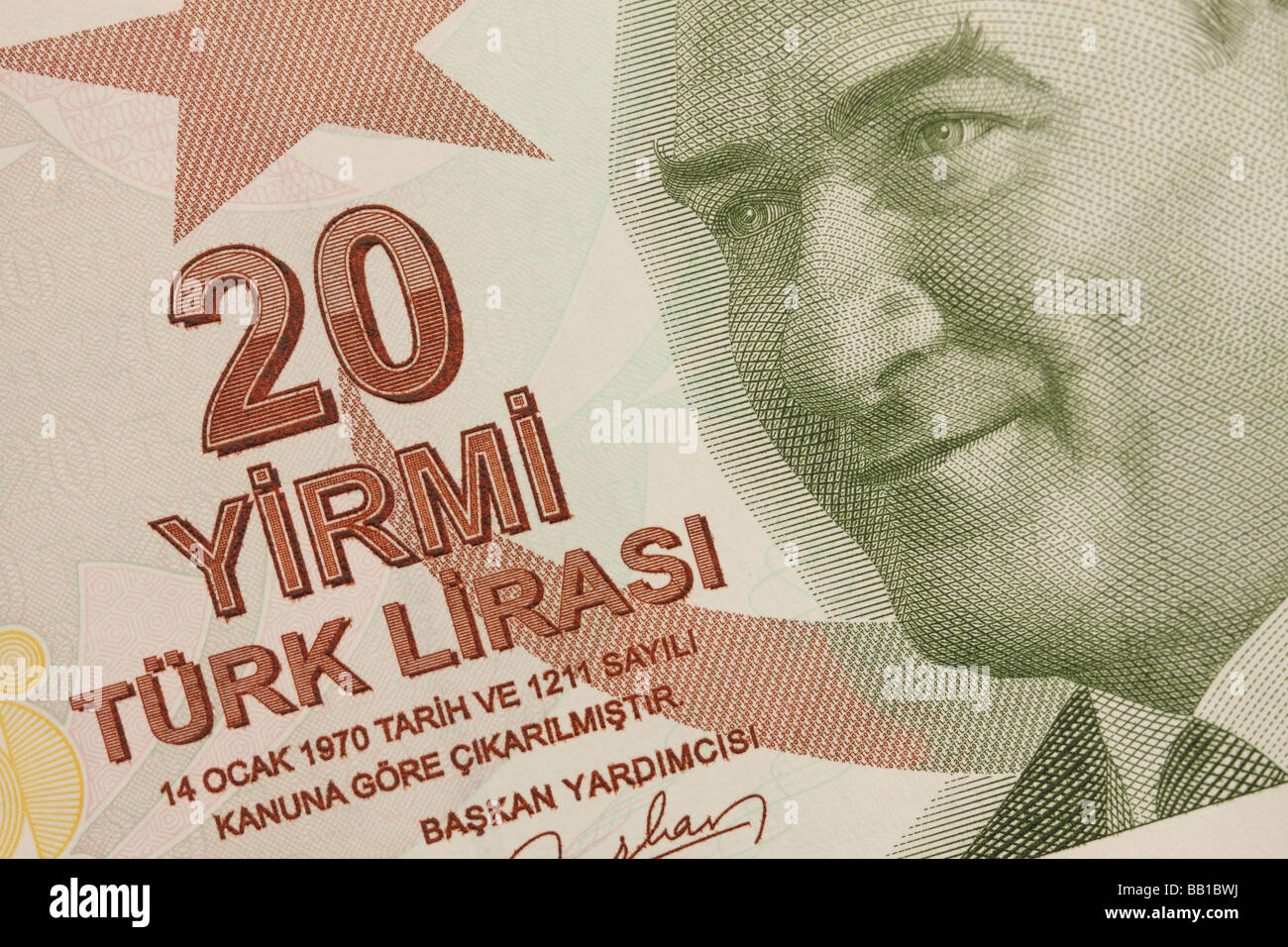 Turkey Turkısh 20 Lıra new bank currency notes ıssued ın 2009 Stock Photo