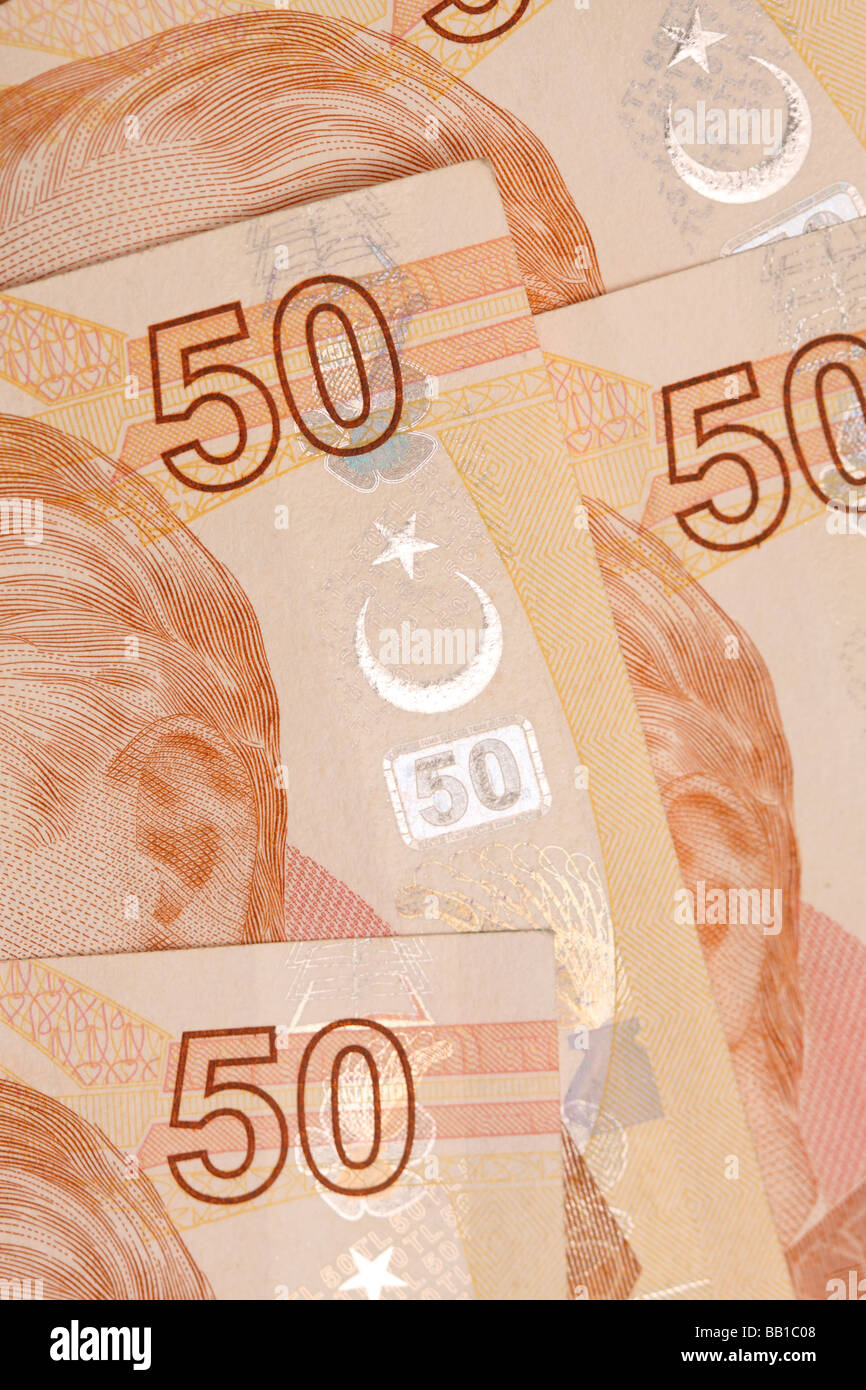 Turkey Turkısh 50 Lıra new bank currency notes ıssued ın 2009 Stock Photo