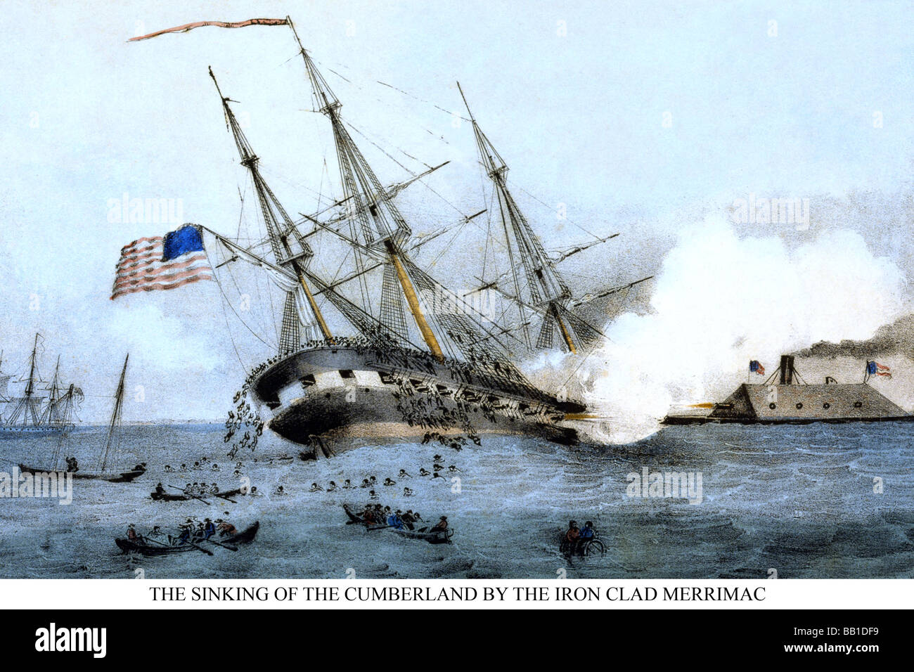 The Sinking of the Cumberland at the Battle of Hampton Roads, Virginia Stock Photo