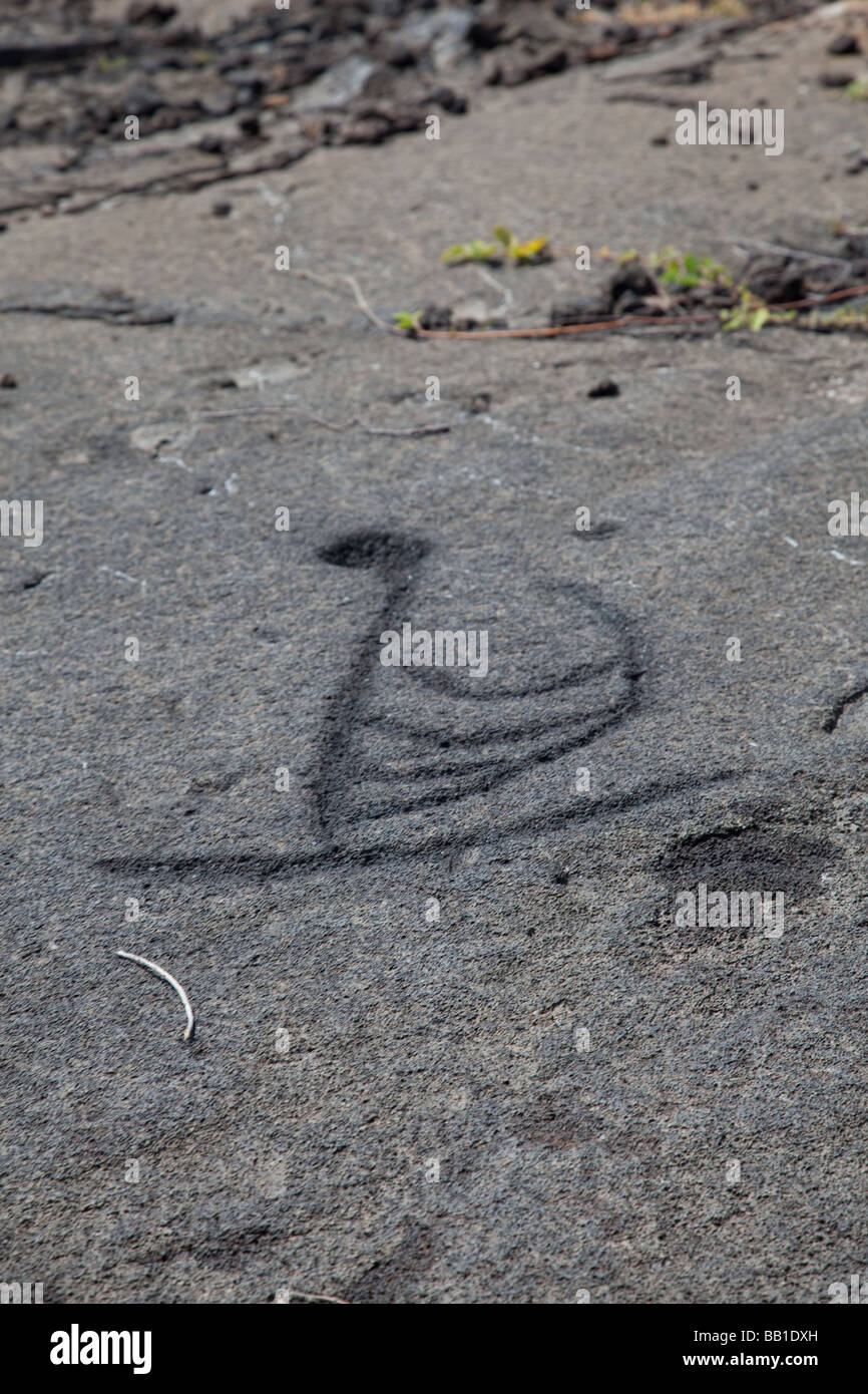 Voyaging canoe petroglyph Big Island Hawaii Stock Photo