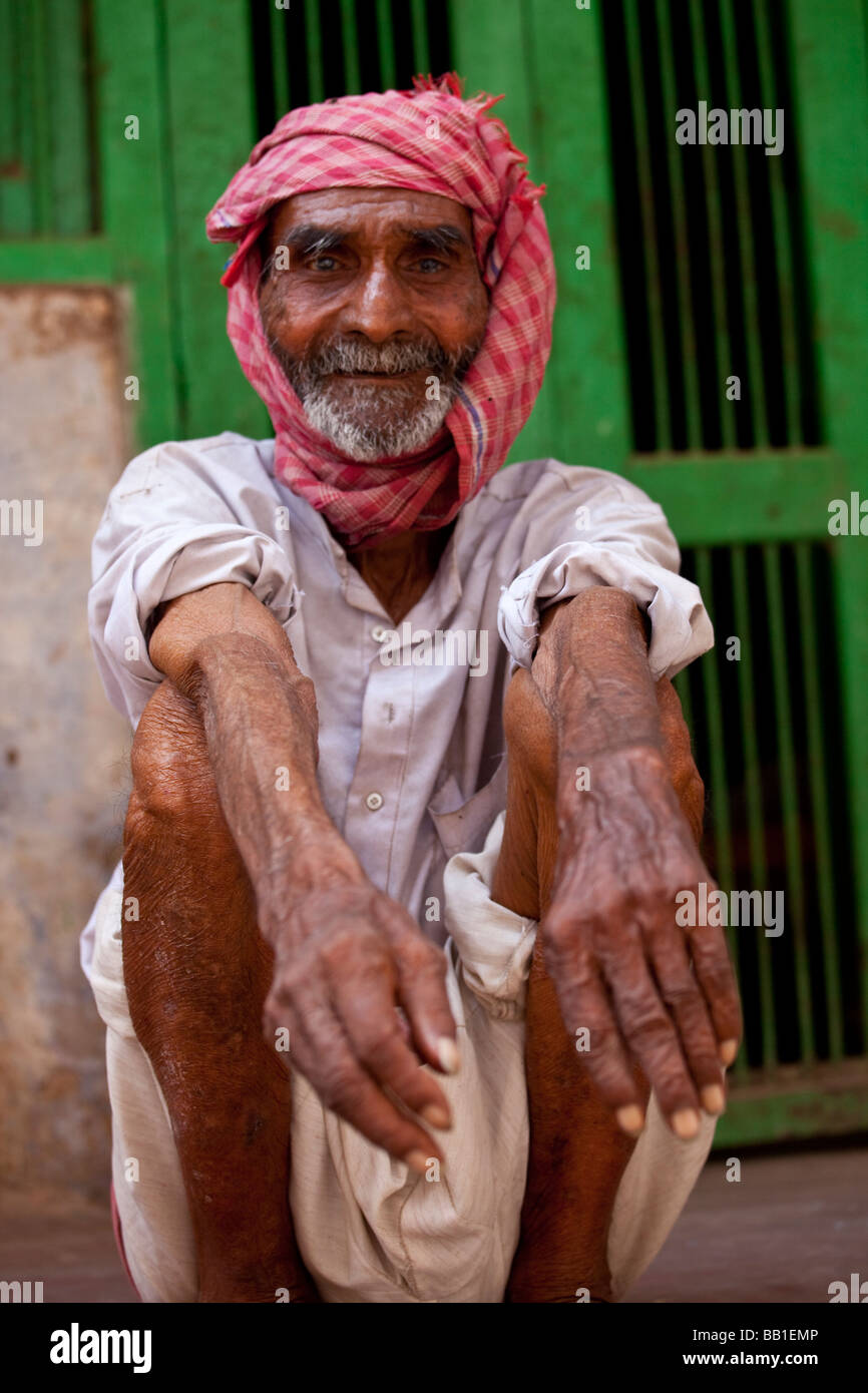 Worn Old Man in Varanasi India Stock Photo