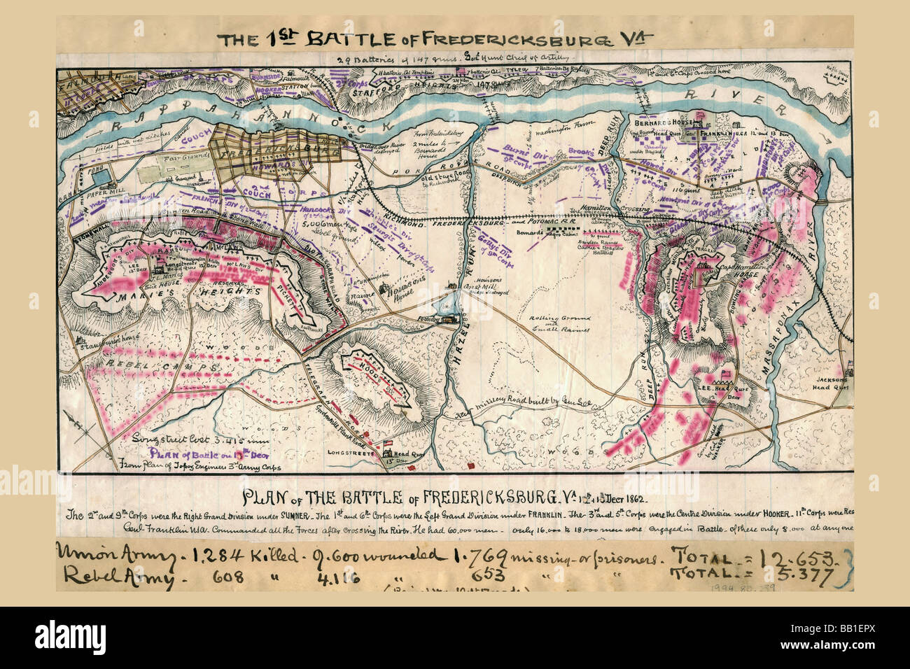 Plan of the Battle of Fredericksburg Stock Photo