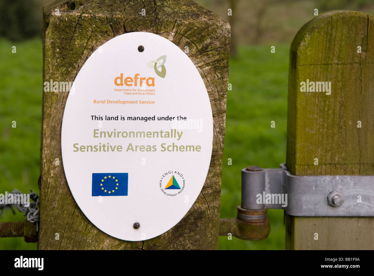 Defra sign at the Coombes and Churnet RSPB reserve Leek Staffordshire England Stock Photo