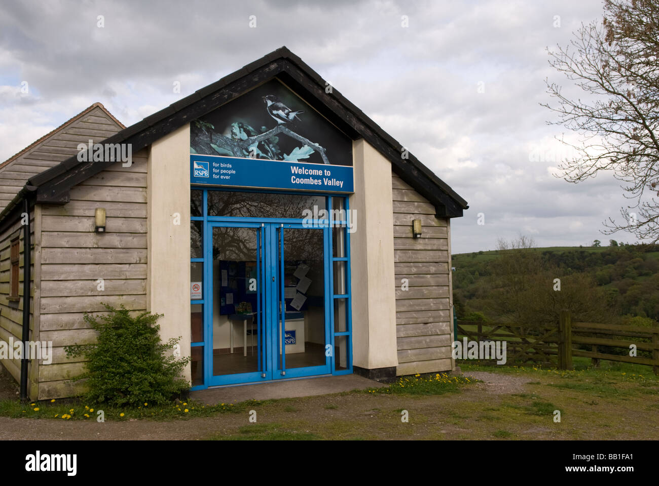 Visitor information centrea at Coombes and Churnet RSPB reserve Leek Staffordshire England Stock Photo