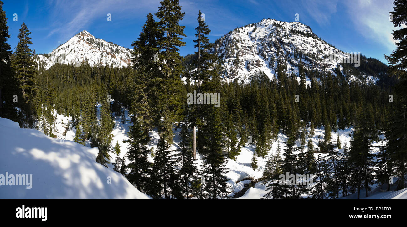 Red Mountain and kendal Peak as seen from the Commonwealth basin on a sunny Winter day in the Washington State Cascades USA Stock Photo