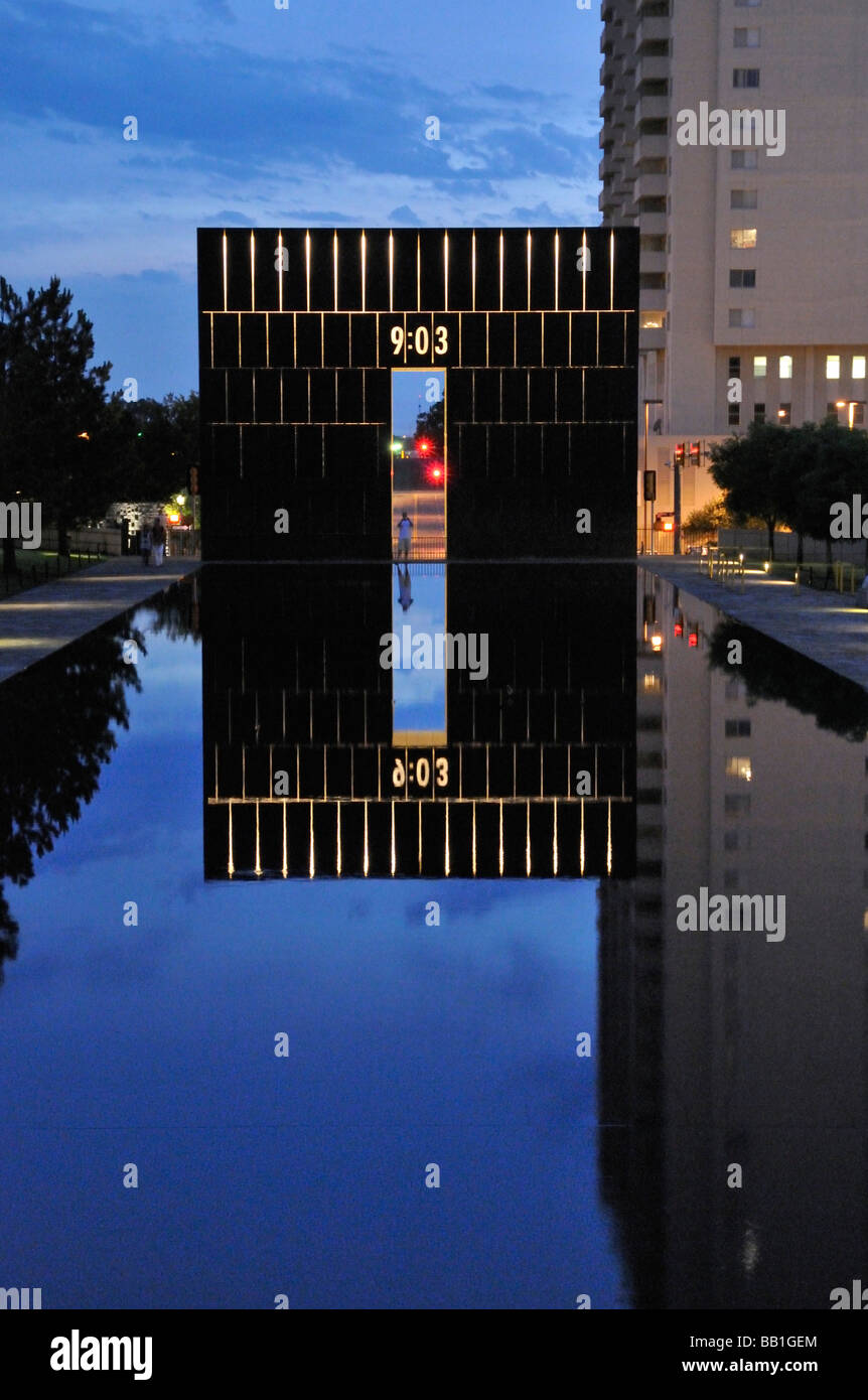 One of the Gates of Time at the Oklahoma City Natonal Memorial which shows the time of the explosion Stock Photo