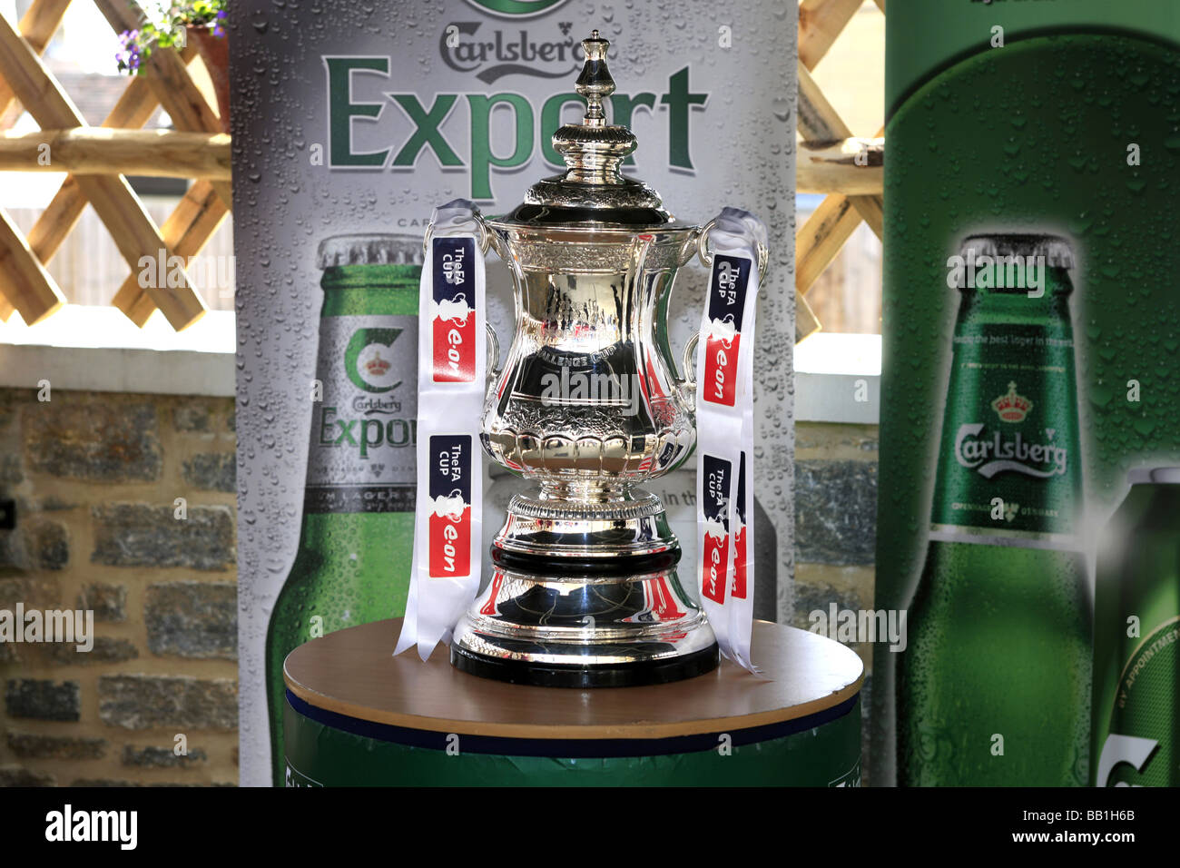 The FA Cup on display for fans to see before the big game at the end of May Stock Photo