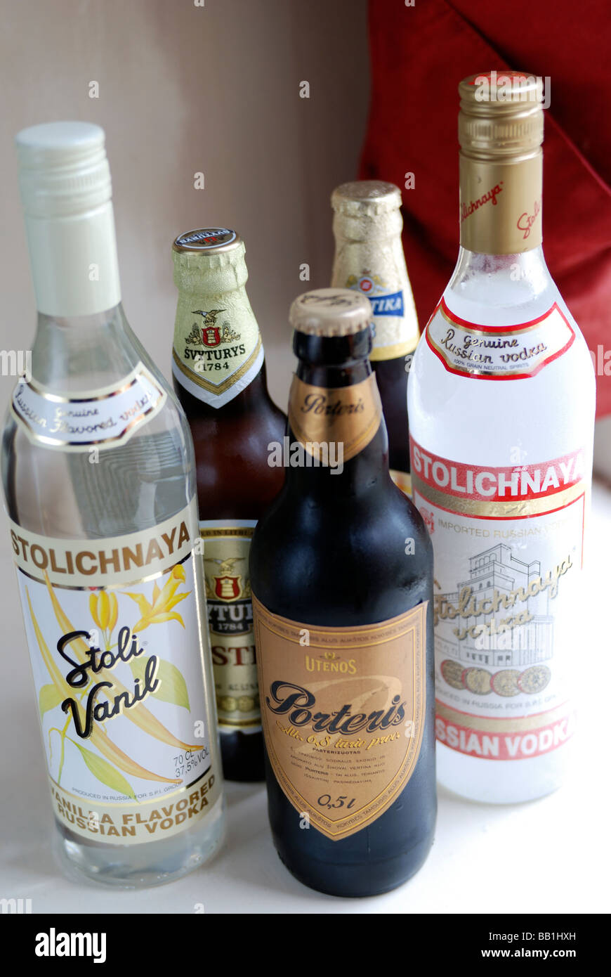 VARIETY OF BOTTLES OF RUSSIAN VODKA AND BEER Stock Photo Alamy