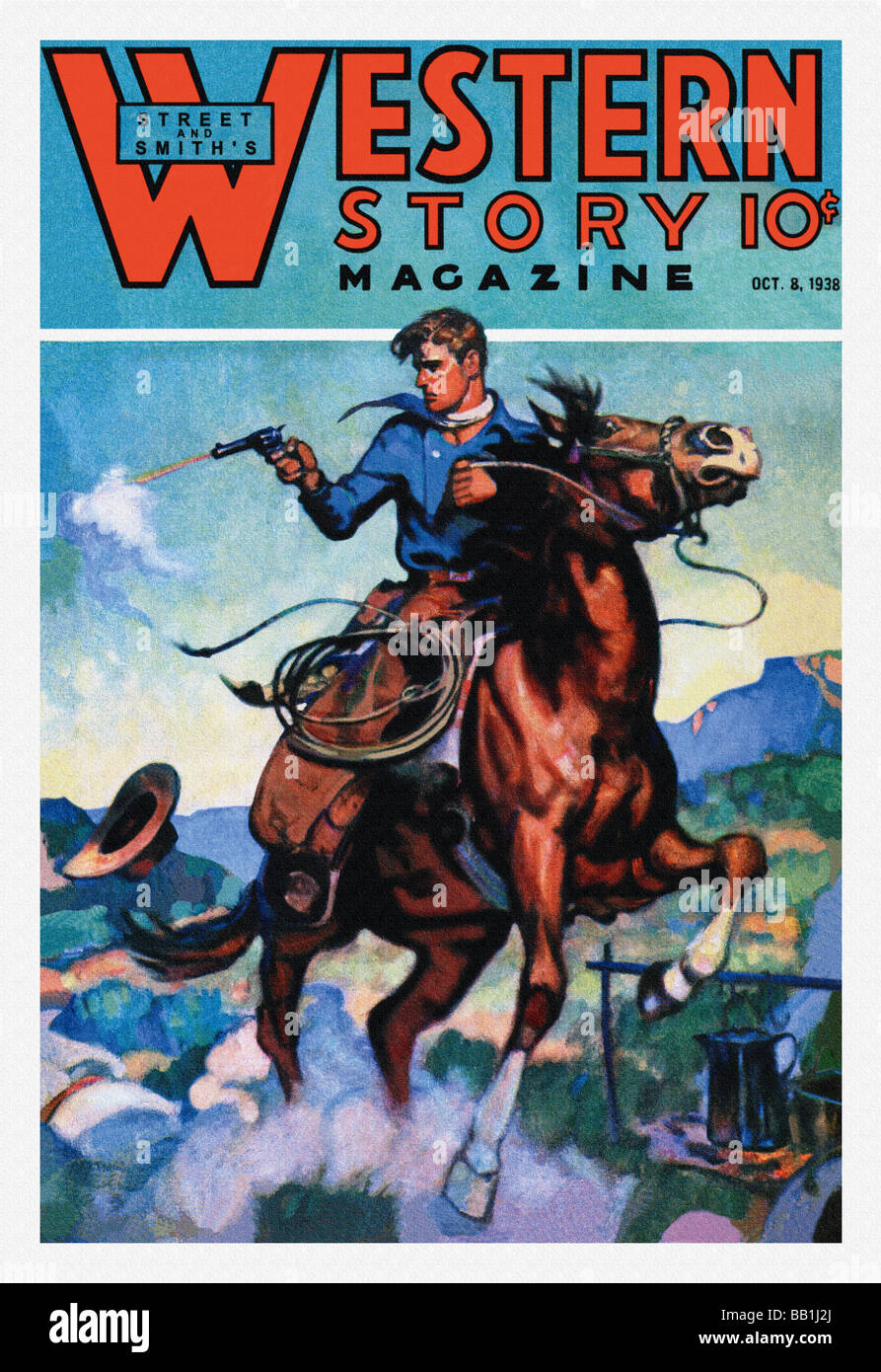 Western Story Magazine: Gunning 'Em Down Stock Photo