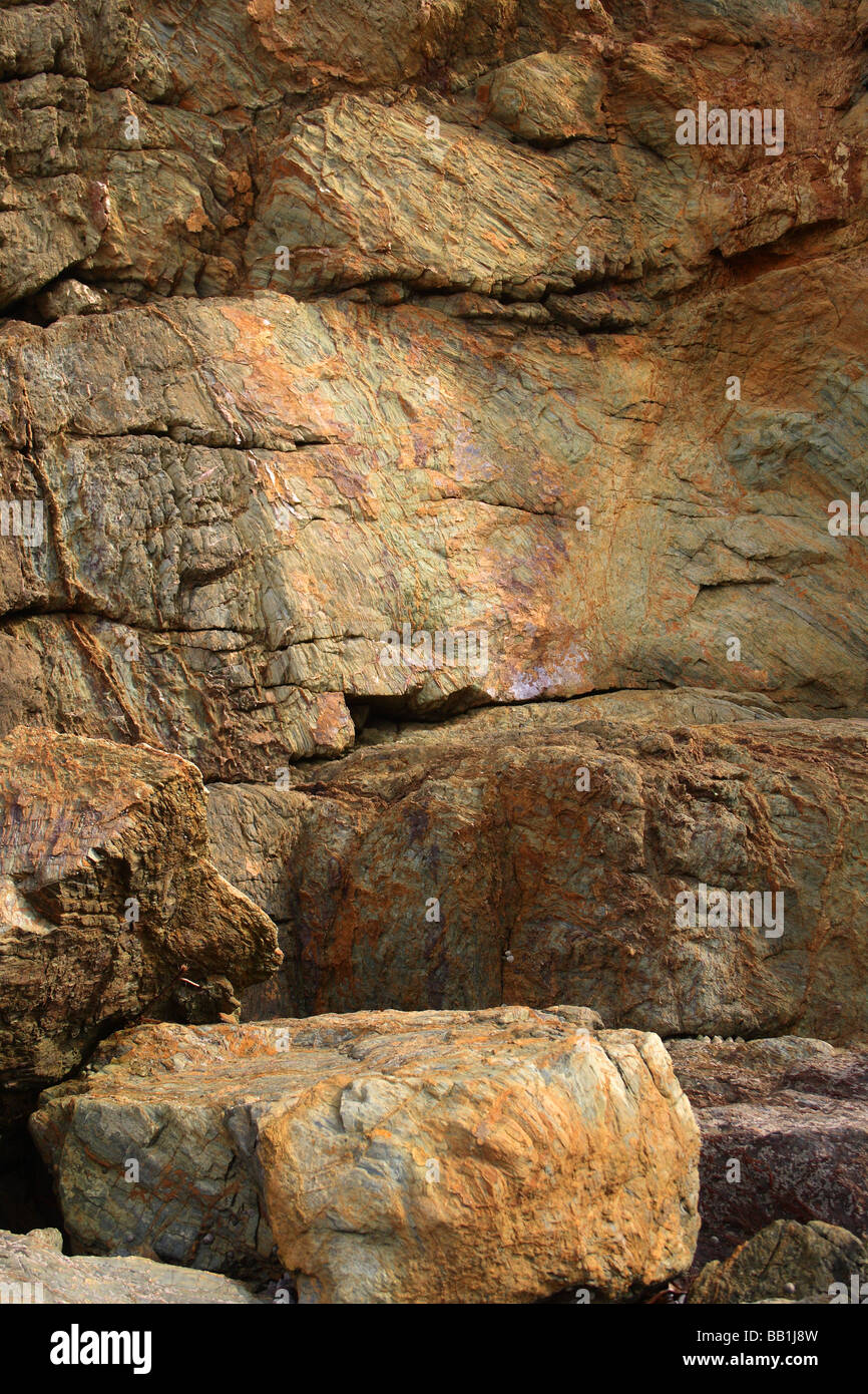 Colourful rocks at Hope Cove Stock Photo