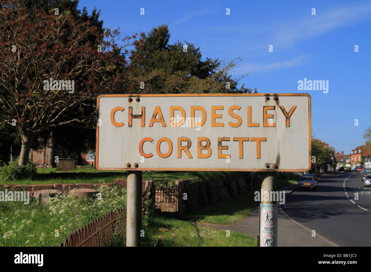 Chaddesley Corbett Village Road Sign, Worcestershire, England, UK Stock