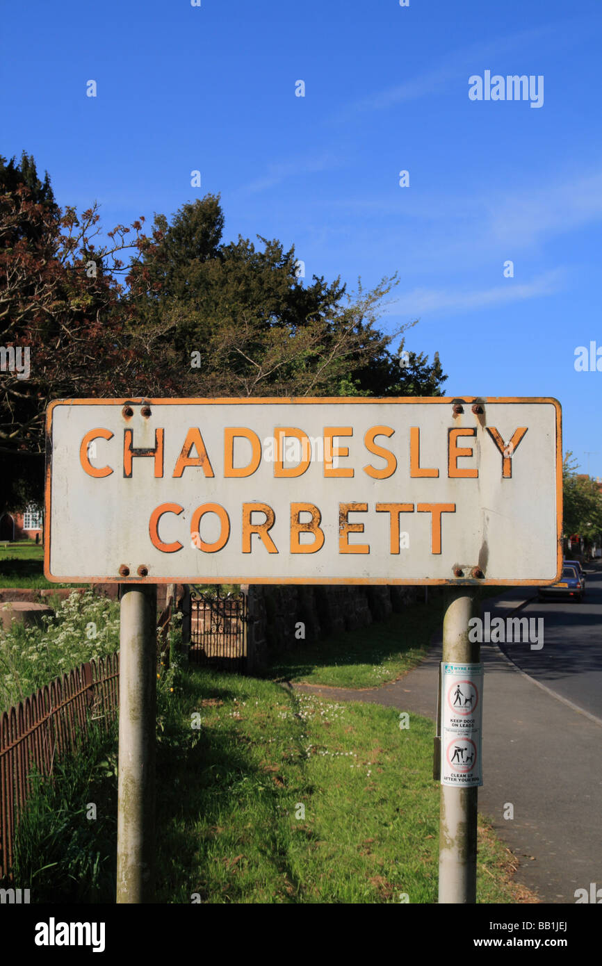 Chaddesley Corbett Village Road Sign, Worcestershire, England, UK Stock