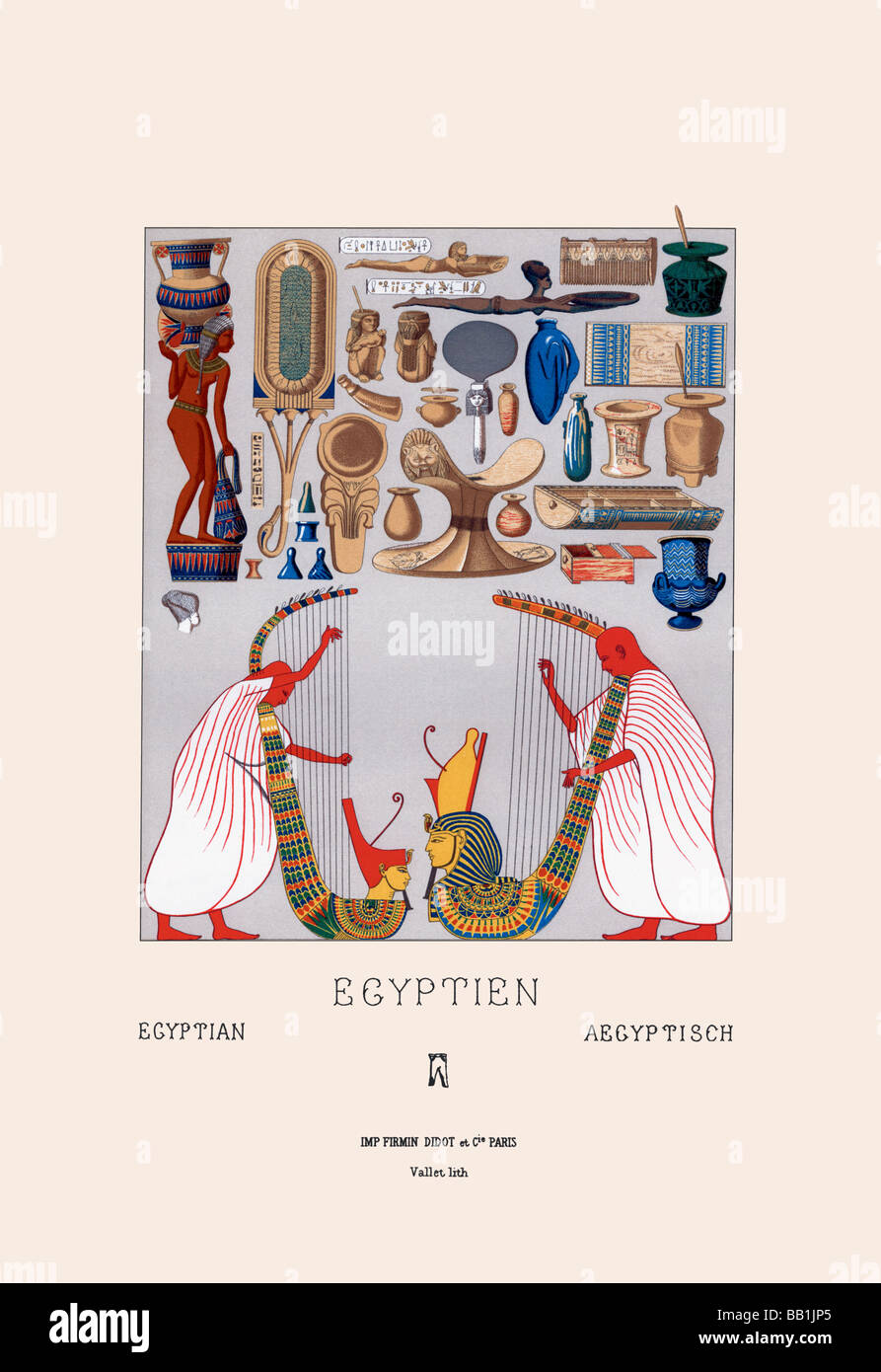 Egyptian Domestic Utensils and Two Large Harps Stock Photo Alamy