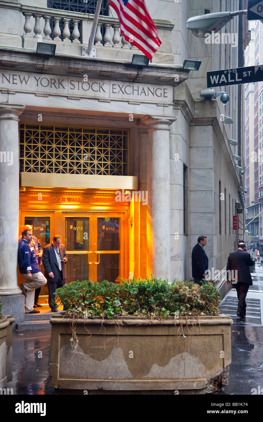 New York Stock Exchange and Wall Street Sign in Manhattan Stock Photo