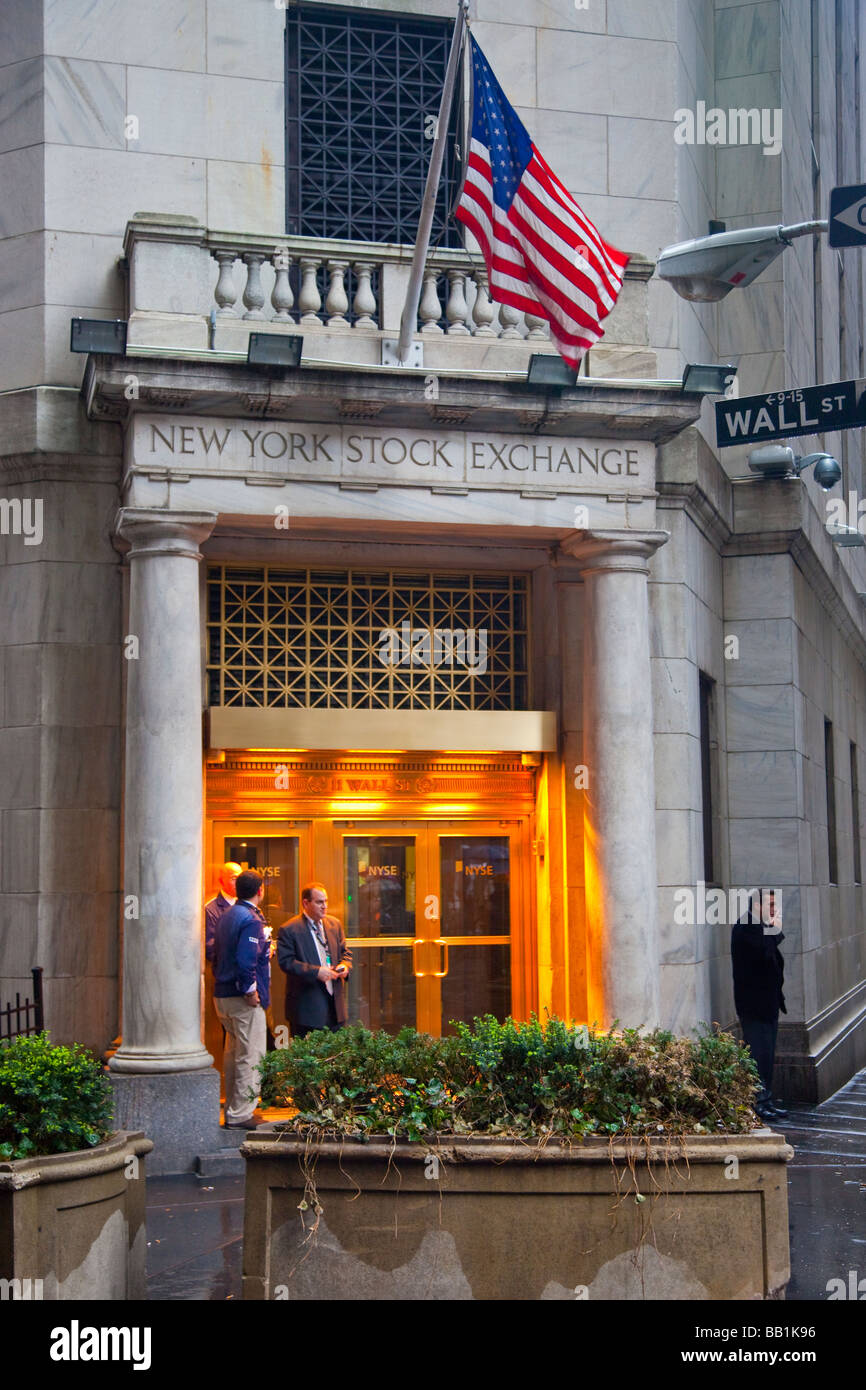 New York Stock Exchange and Wall Street Sign in Manhattan Stock Photo ...