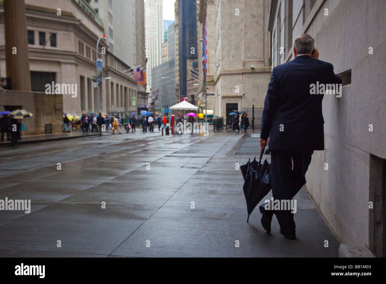 Rainy Day at the New York Stock Exchange in Manhattan Stock Photo
