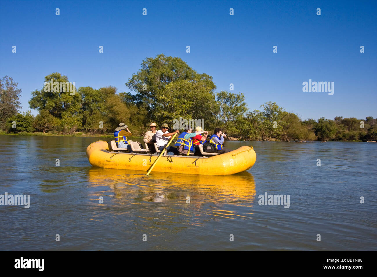 Birdwatching on a raft along the Rio Fuerte near the town of El Fuerte in Sinaloa State Mexico Stock Photo