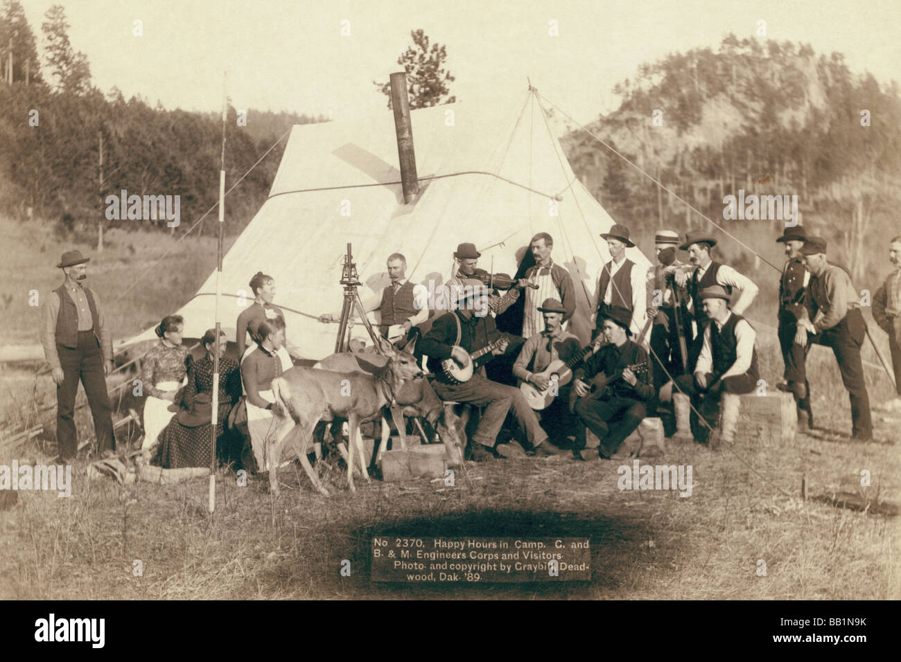 Happy Hours in Camp. G. and B.&M. Engineers Corps and Visitors Stock Photo