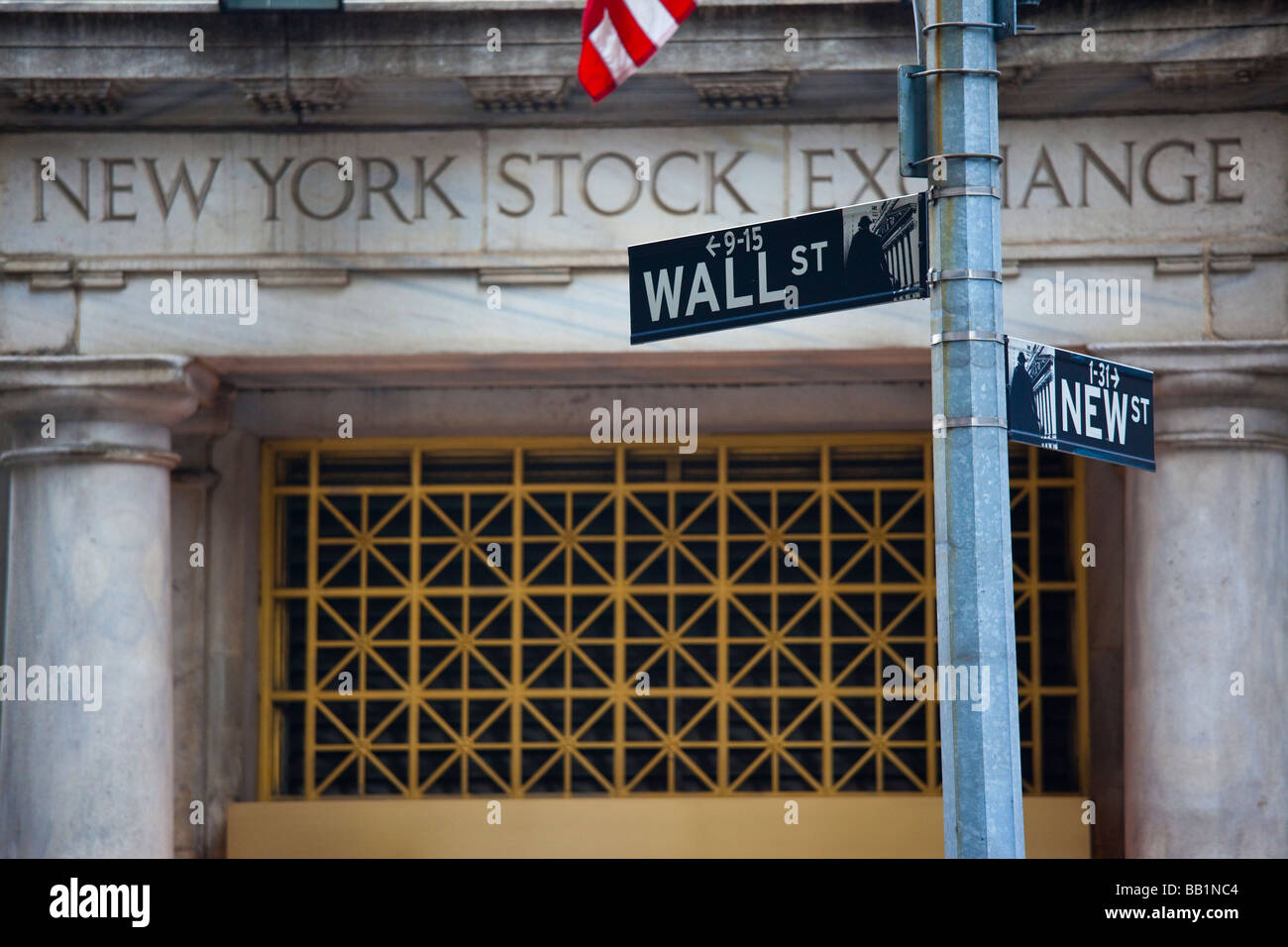 New York Stock Exchange and Wall Street Sign in Manhattan Stock Photo