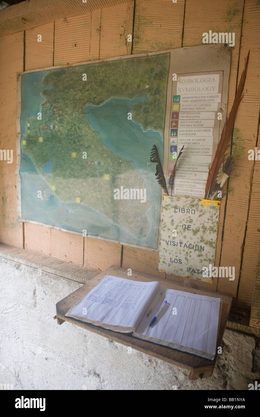 A map of the Osa Peninsula hangs at the Los Patos ranger station in Costa Rica Stock Photo