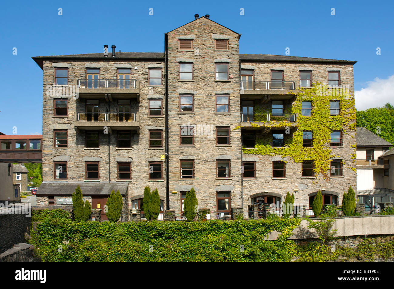 The Whitewater Hotel, overlooking the River Leven, Backbarrow, Lake District National Park, Cumbria, England UK Stock Photo