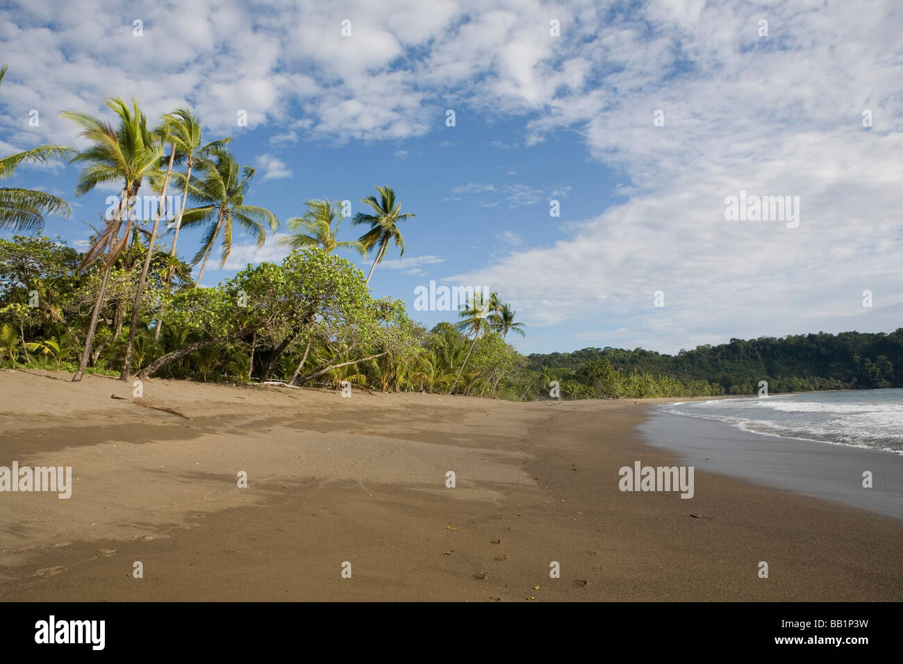 The sandy coastline and jungle of the Osa Peninsula along Corcovado National Park in Costa Rica. Stock Photo