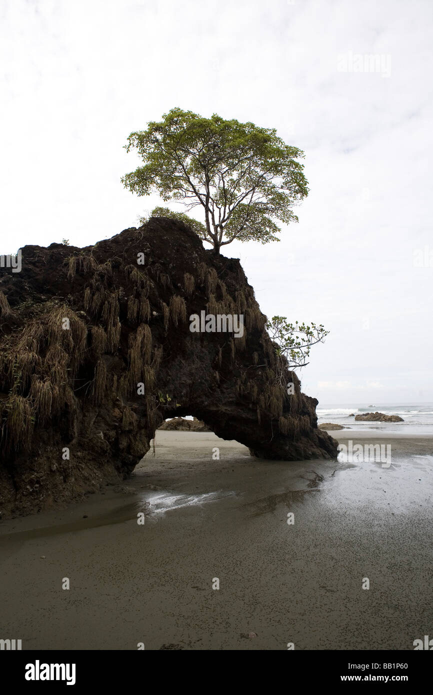 An arched rock on the beach in Corcovado National Park, Costa Rica Stock Photo