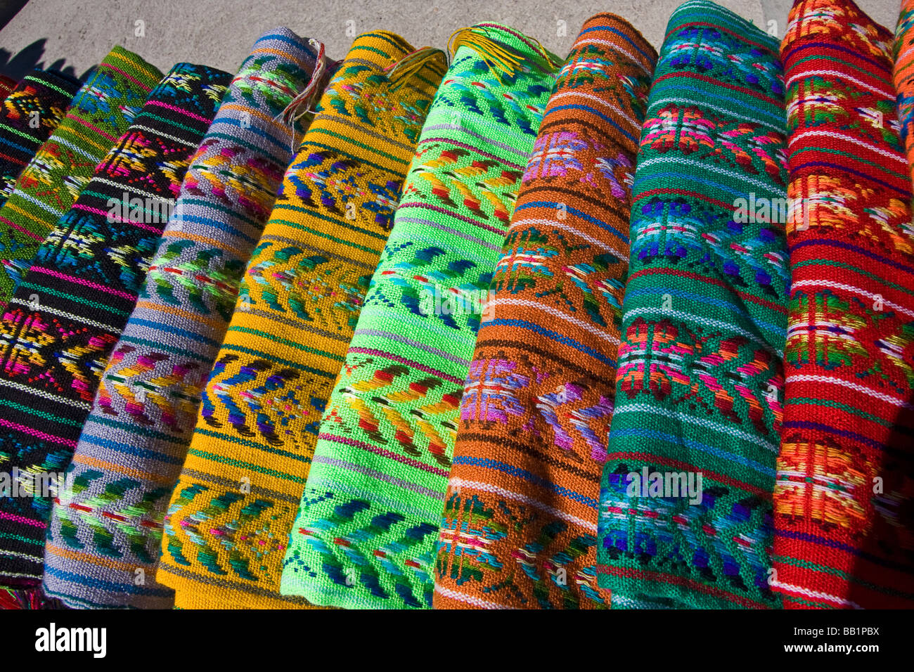 Woven shawls made by Tarahumara Indians who live in Copper Canyon Mexico. Stock Photo