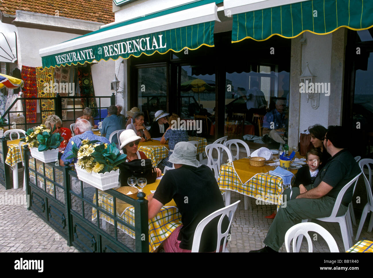 Restaurant outdoor dining beachfront promenade Nazare Leiria District