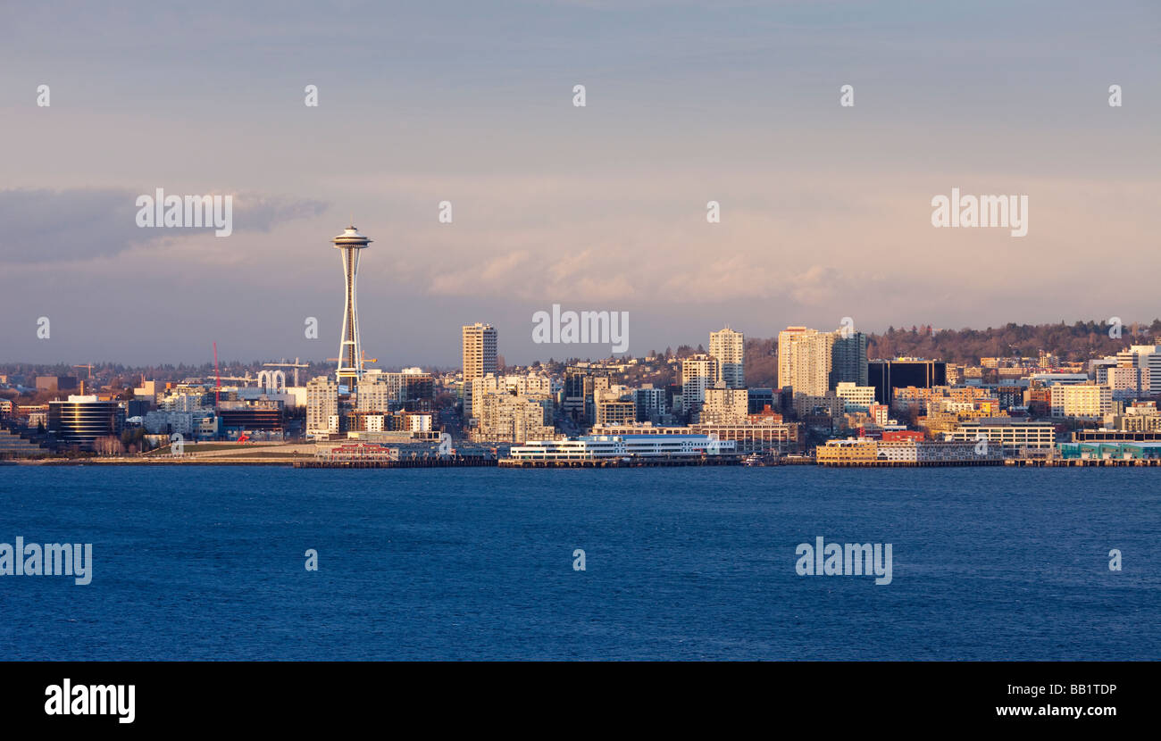 Waterfront of Seattle Washington and the Space Needle USA Stock Photo