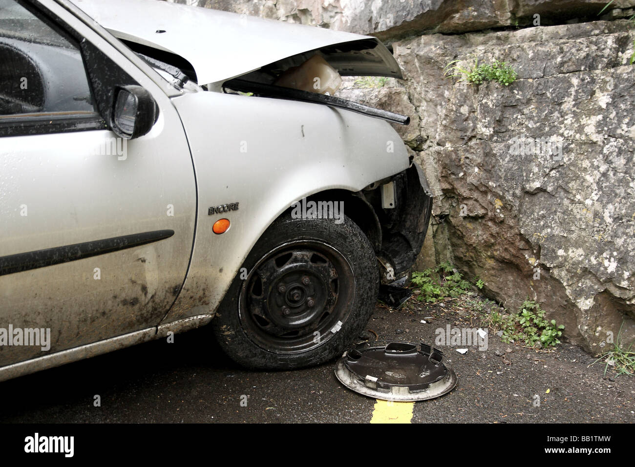 Car crash in Cheddar Gorge Stock Photo