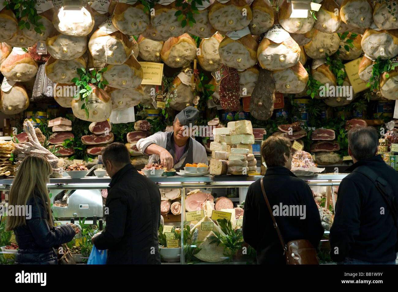 Florence Tuscany Italy The city of the Renaissance Photo shows The Mercato Centrale Central Market from 1874 Meats fish cheese Stock Photo
